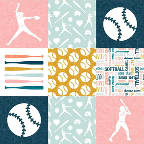 Softball patchwork - fastpitch  wholecloth - sports - multi colored pink and teal  - LAD20