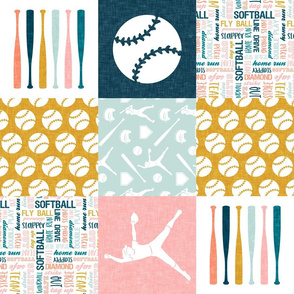 Softball patchwork - fastpitch  wholecloth - sports - multi colored pink and teal (90) - LAD20