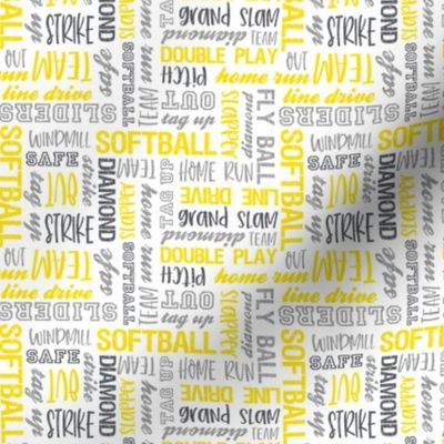 (small scale) all things softball - softball typography - multi - yellow and grey on white  - LAD20