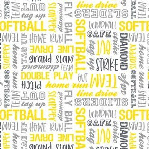 (small scale) all things softball - softball typography - multi - yellow and grey on white  - LAD20