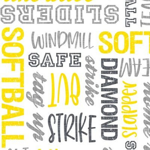 all things softball - softball typography - multi - yellow and grey on white  - LAD20