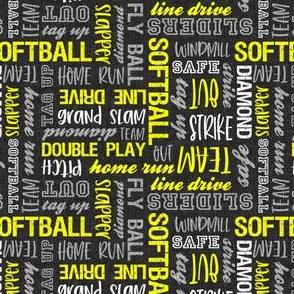 (small scale) all things softball - softball typography - multi - yellow and grey  - LAD20