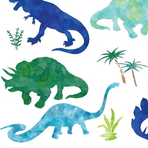 Extra Large Watercolor Dino Silhouettes on White for Sheets Curtains Duvets