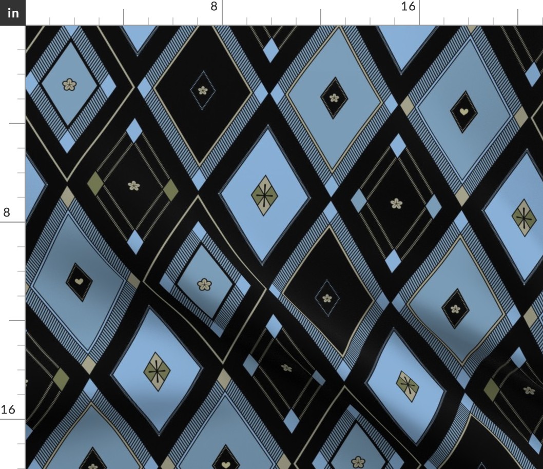 Geometric Diamonds - Glory (blue and black 1, large scale)