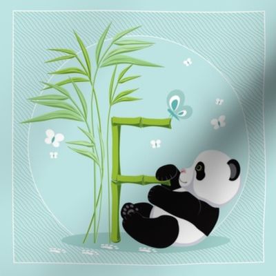 The letter F and Panda, light blue background