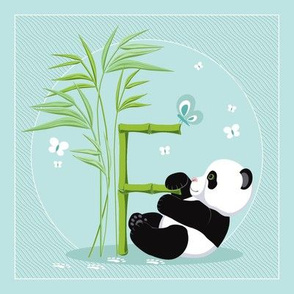 The letter F and Panda, light blue background