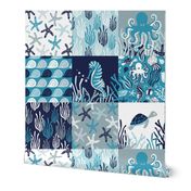 Ocean Cheater Quilt Wholecloth Blue