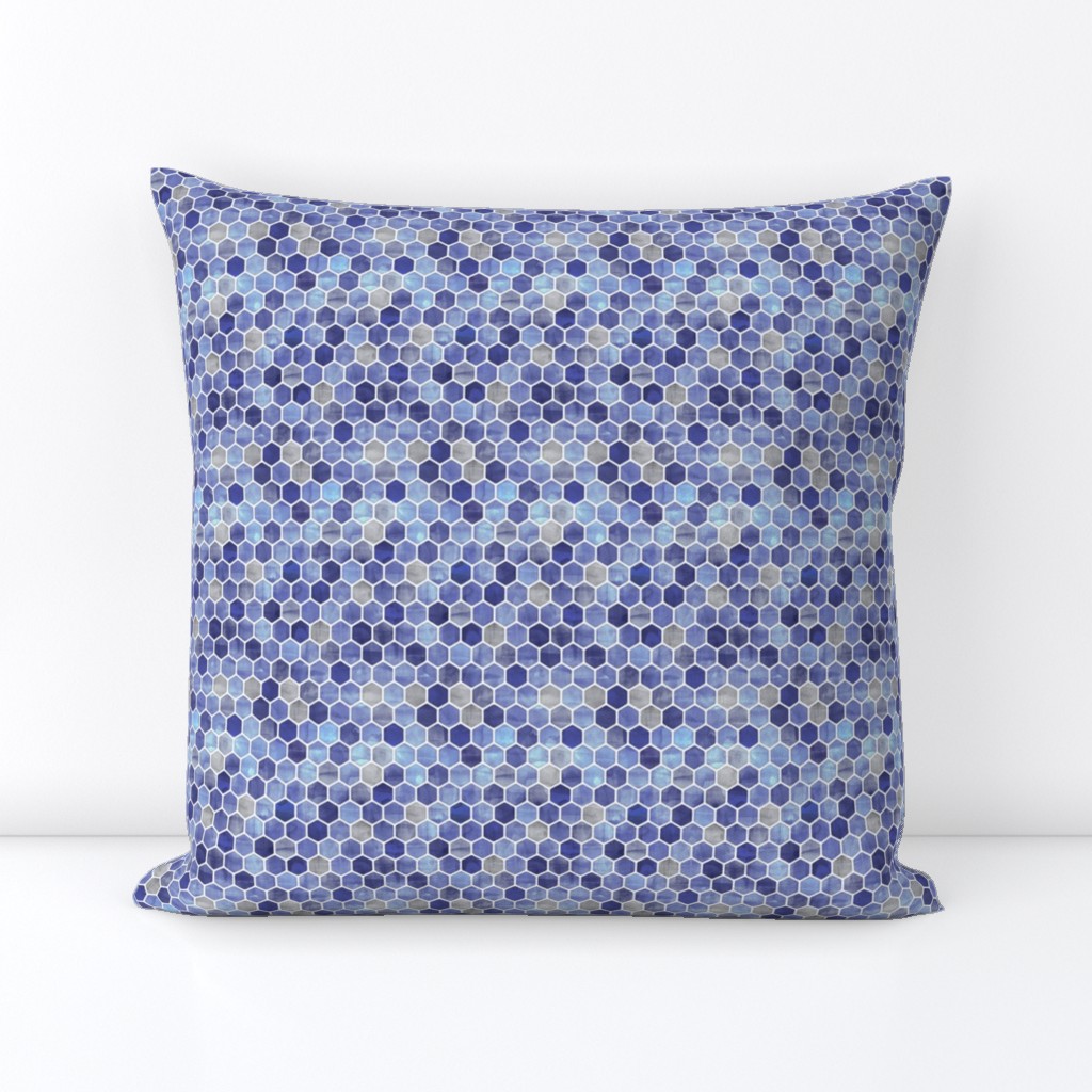 Royal Blue Ink - Watercolor Hexagon Pattern - extra small
