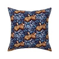 Spring Rabbit Pair - on navy blue