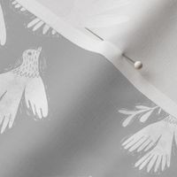 folk bird flying fabric - linocut fabric, andrea lauren design - grey