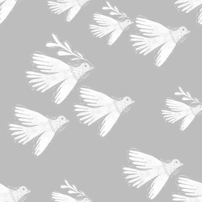folk bird flying fabric - linocut fabric, andrea lauren design - grey