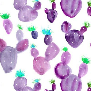 Purple royal cacti ★ watercolor blooming succulents for modern home decor, bedding, nursery
