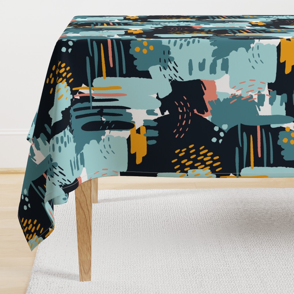 LARGE Painterly Strokes and Abstract  Color Blocking in Navy Blue and Gold