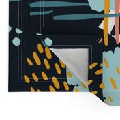 LARGE Painterly Strokes and Abstract  Color Blocking in Navy Blue and Gold