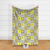 Softball Mom - Softball wholecloth - patchwork sports - yellow and grey - LAD20