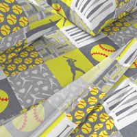 Softball patchwork - fastpitch  wholecloth - sports - grey and yellow - LAD20