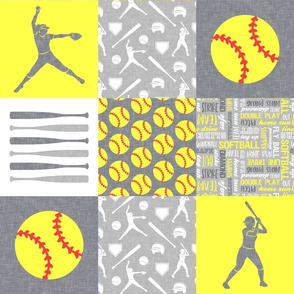 Softball patchwork - fastpitch  wholecloth - sports - grey and yellow - LAD20