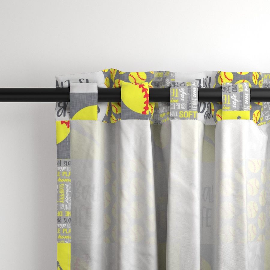 Softball is life - Softball wholecloth - patchwork sports - grey and yellow - LAD20