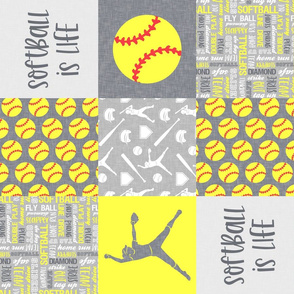 Softball is life - Softball wholecloth - patchwork sports - grey and yellow (90) - LAD20