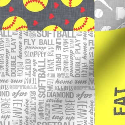 Eat Sleep Softball - softball patchwork - heart softball - fast pitch wholecloth - yellow and grey (90) - LAD20