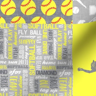 Softball patchwork - fastpitch  wholecloth - sports - grey and yellow (90) - LAD20