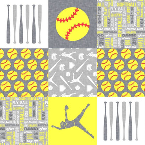Softball patchwork - fastpitch  wholecloth - sports - grey and yellow (90) - LAD20