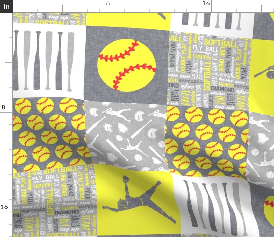 Softball patchwork - fastpitch  wholecloth - sports - grey and yellow (90) - LAD20