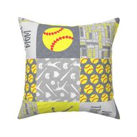Softball Mom - Softball wholecloth - patchwork sports - yellow and grey (90) - LAD20