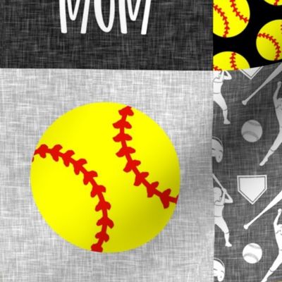 Softball Mom - Softball wholecloth - patchwork sports - black and yellow - LAD20
