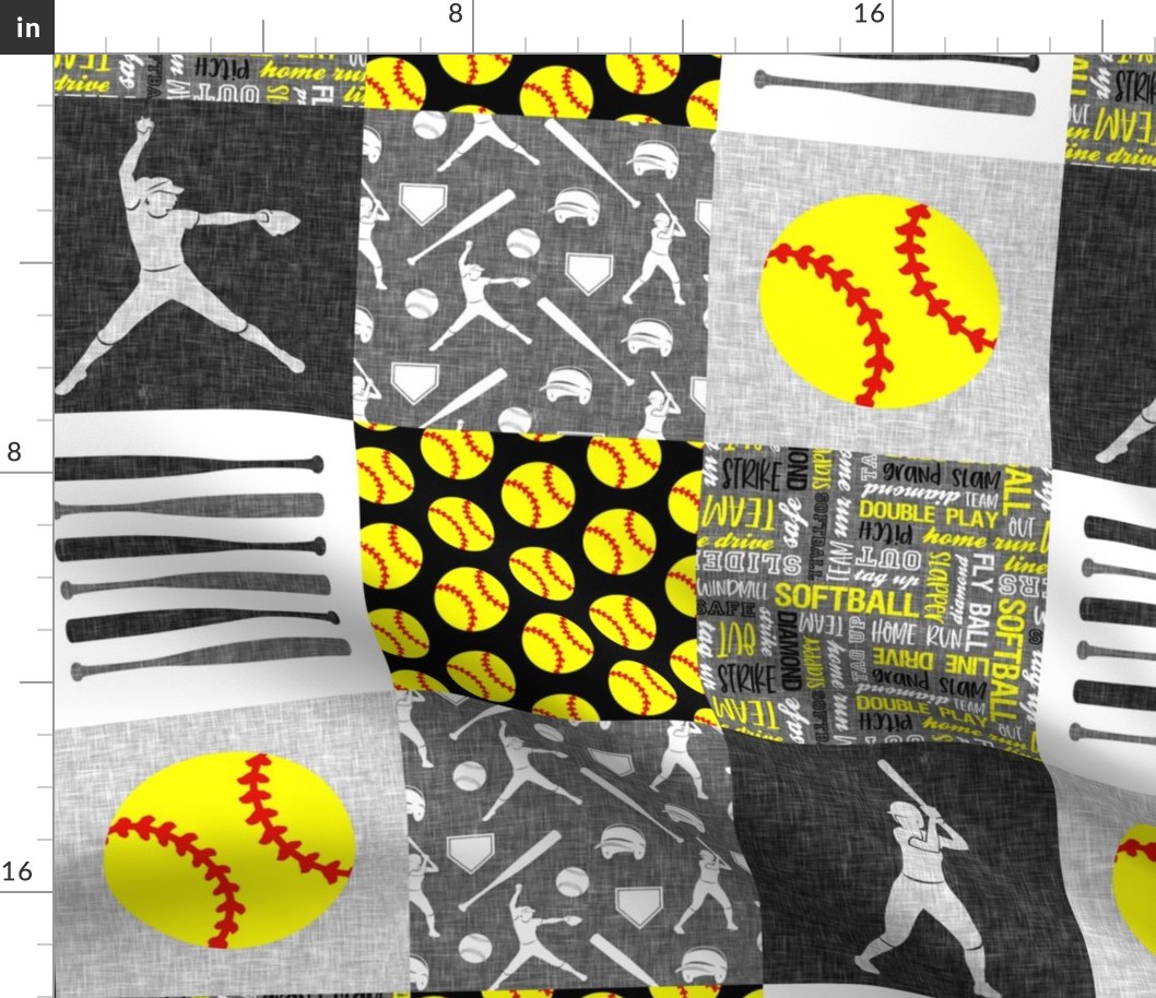 Softball patchwork - fastpitch  wholecloth - sports - black and yellow - LAD20