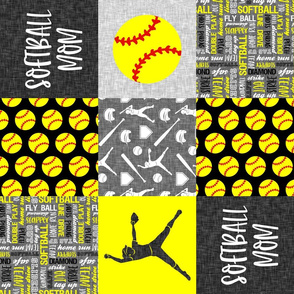 Softball Mom - Softball wholecloth - patchwork sports - black and yellow (90) - LAD20