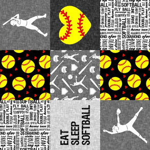 softball patchwork - heart softball - fast pitch wholecloth - black and yellow (90) - LAD20