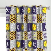 Softball  Mom - Softball wholecloth - patchwork sports - purple and yellow  - LAD20