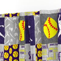 Softball  Mom - Softball wholecloth - patchwork sports - purple and yellow  - LAD20