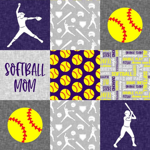 Softball  Mom - Softball wholecloth - patchwork sports - purple and yellow  - LAD20