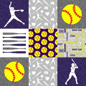 Softball patchwork - fastpitch  wholecloth - sports - purple and yellow - LAD20