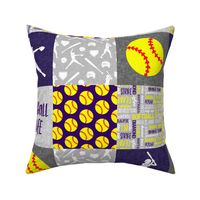 Softball is life - Softball wholecloth - patchwork sports - purple and yellow - LAD20