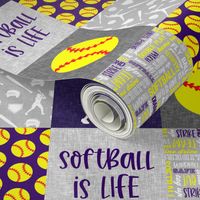 Softball is life - Softball wholecloth - patchwork sports - purple and yellow - LAD20