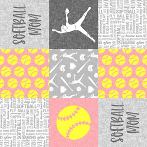 Softball Mom - Softball wholecloth - patchwork sports -pink  and yellow (90) - LAD20