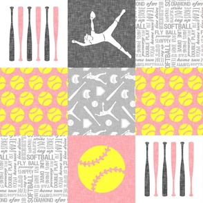 Softball patchwork - fastpitch  wholecloth - sports - pink and yellow (90) - LAD20