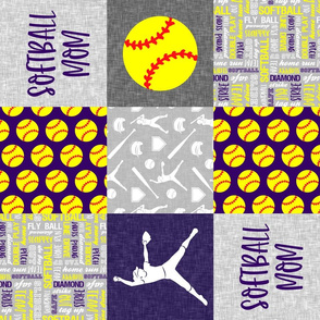 Softball Mom - Softball wholecloth - patchwork sports - purple and yellow (90) - LAD20