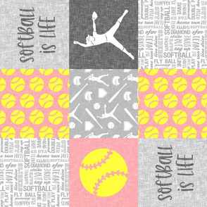 Softball is life - Softball wholecloth - patchwork sports - pink and yellow (90) - LAD20