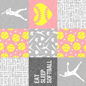 Eat Sleep Softball - softball patchwork - heart softball - fast pitch wholecloth - pink and yellow (90)  - LAD20