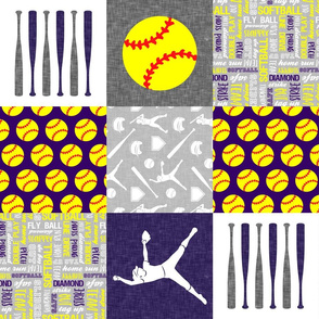 Softball patchwork - fastpitch  wholecloth - sports - purple and yellow (90) - LAD20