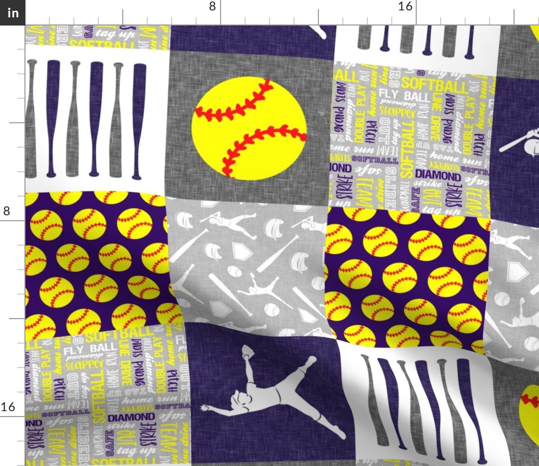 Softball patchwork - fastpitch  wholecloth - sports - purple and yellow (90) - LAD20