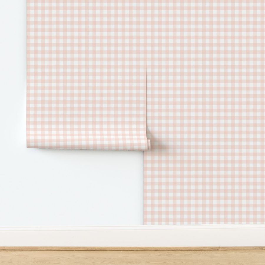 .75" Shell Pink Gingham: Pastel Copper Pink Gingham, Small Check