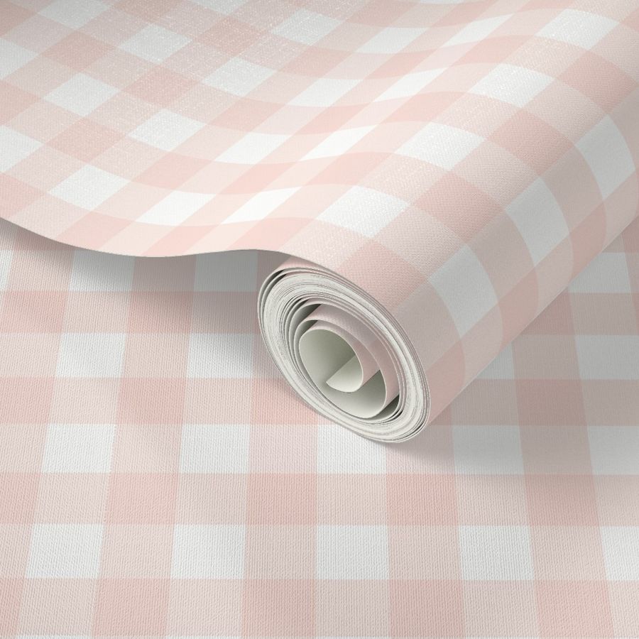 .75" Shell Pink Gingham: Pastel Copper Pink Gingham, Small Check