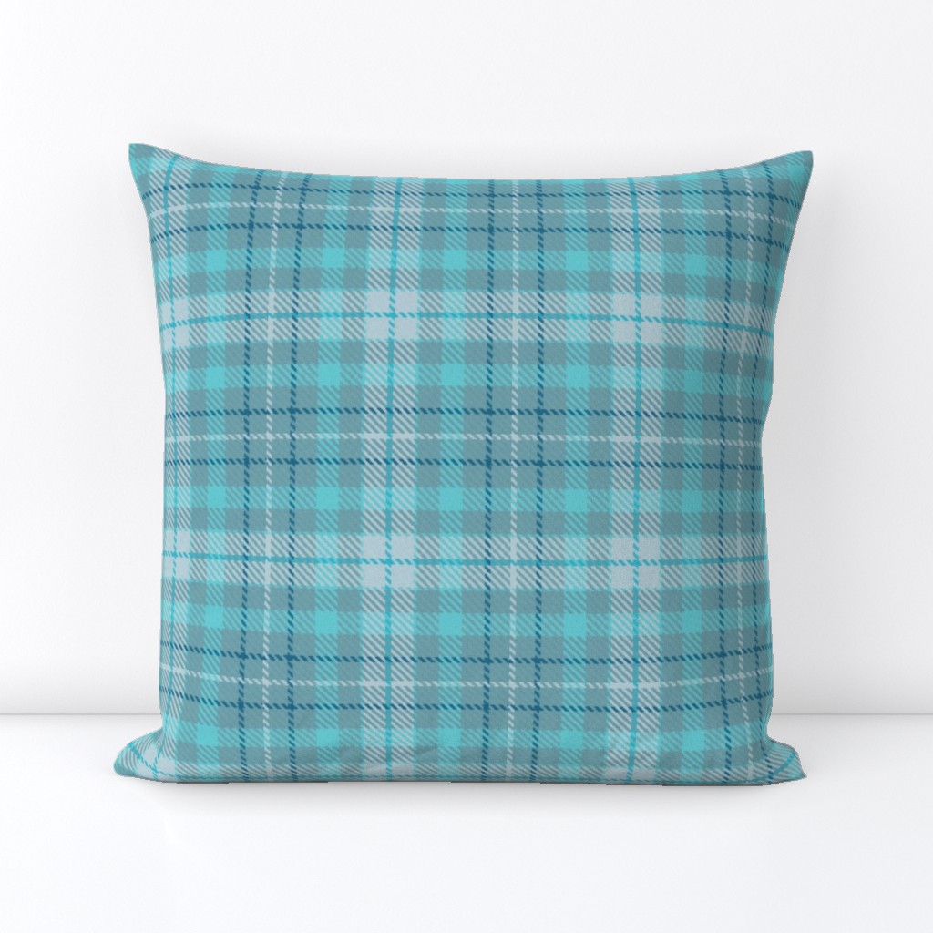 Thin Cross Line Plaid in Monochrome Turquoise Blue