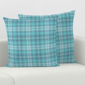 Thin Cross Line Plaid in Monochrome Turquoise Blue