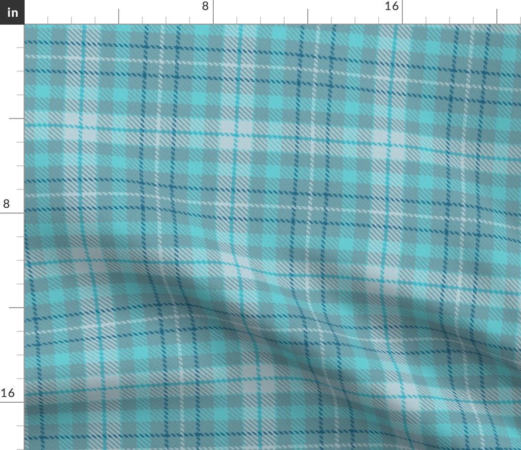 Thin Cross Line Plaid in Monochrome Turquoise Blue